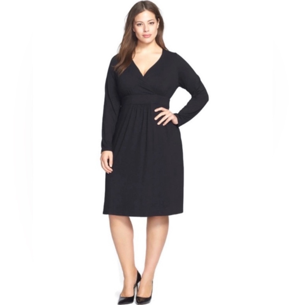 Eileen Fisher - NWT women’s black jersey knit surplice midi dress long sleeve 1X